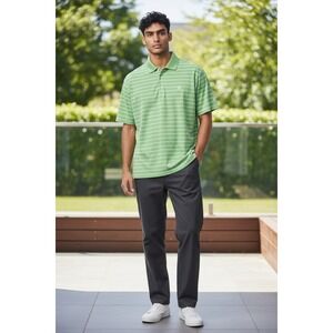 Adidas Golf Climalite Polo Shirt Mens Large Green White Striped Short Sleeve